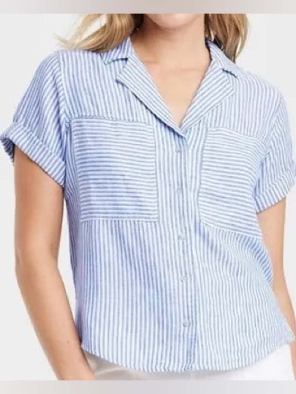 Universal Thread, pinstripe, Linen Blend Button Down Shirt NWT Size Medium